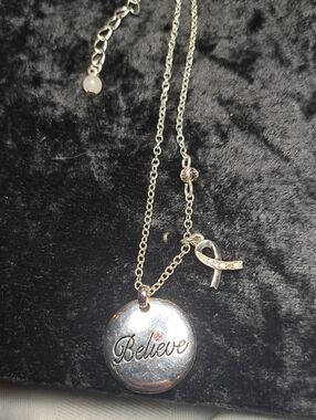 Silver Tone 'Believe' Ribbon Pendant Necklace - Inspirational Women's Jewelry